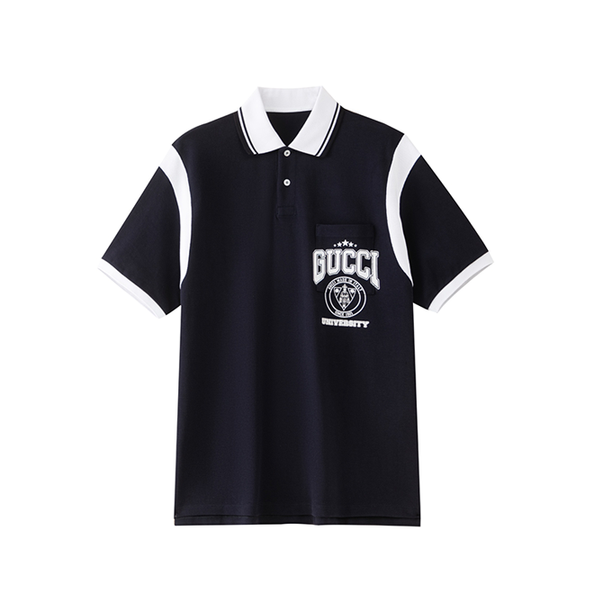 gucci university print color‑block short‑sleeve polo shirt